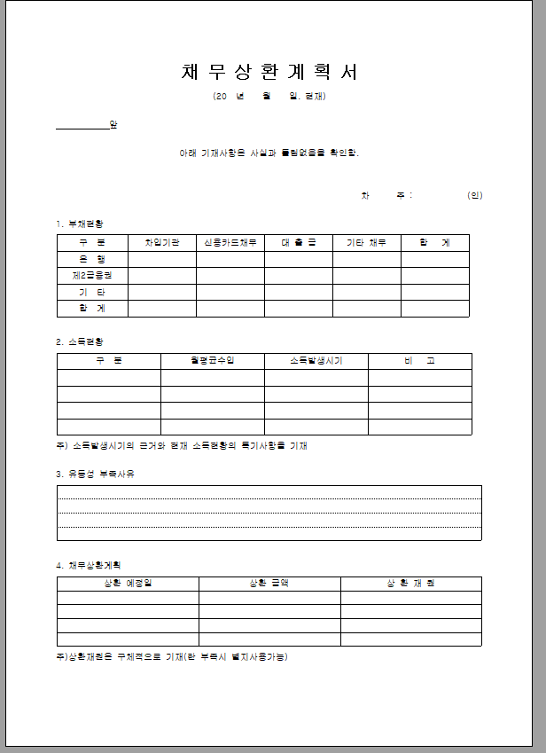 채무 상환 계획서