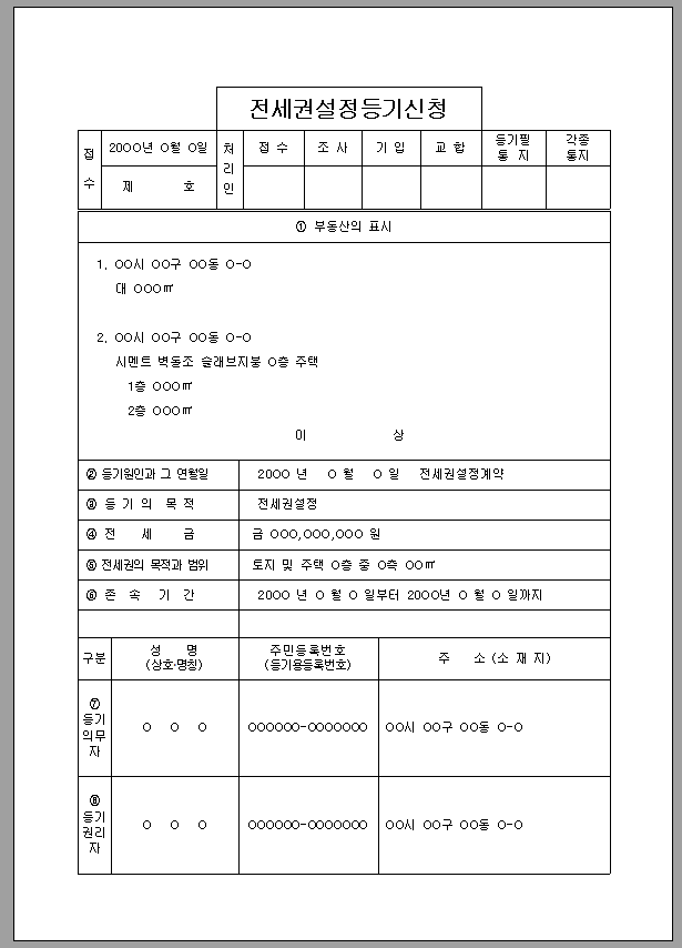 전세권 설정 등기 신청