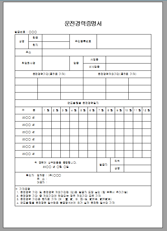 운전경력증명서 (발급번호)
