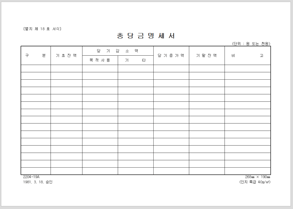 충당금명세서