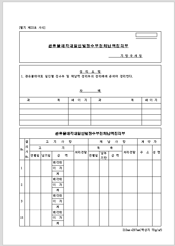 관 유물 매각 대일 인별 징수 부 겸 체납액 정리 부