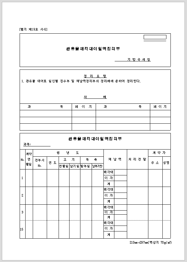 관 유물 매각 대 이월액 정리 부
