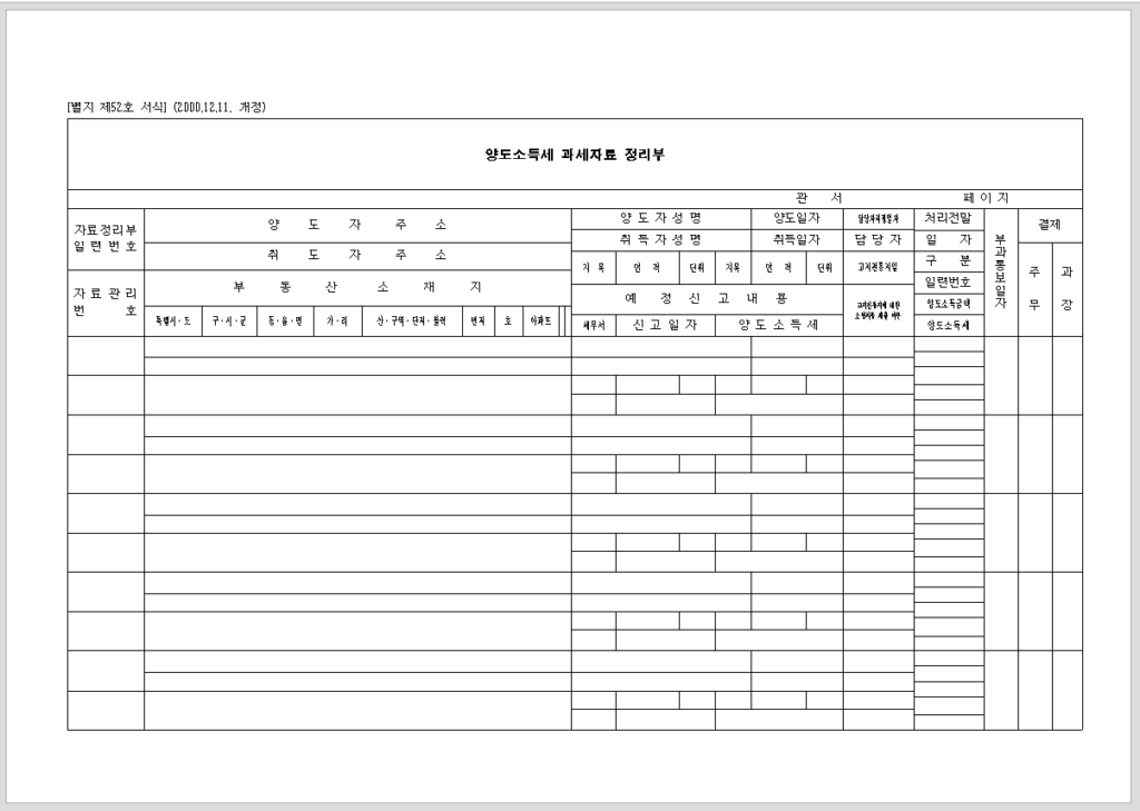 양도 소득세 과세 자료 정리부