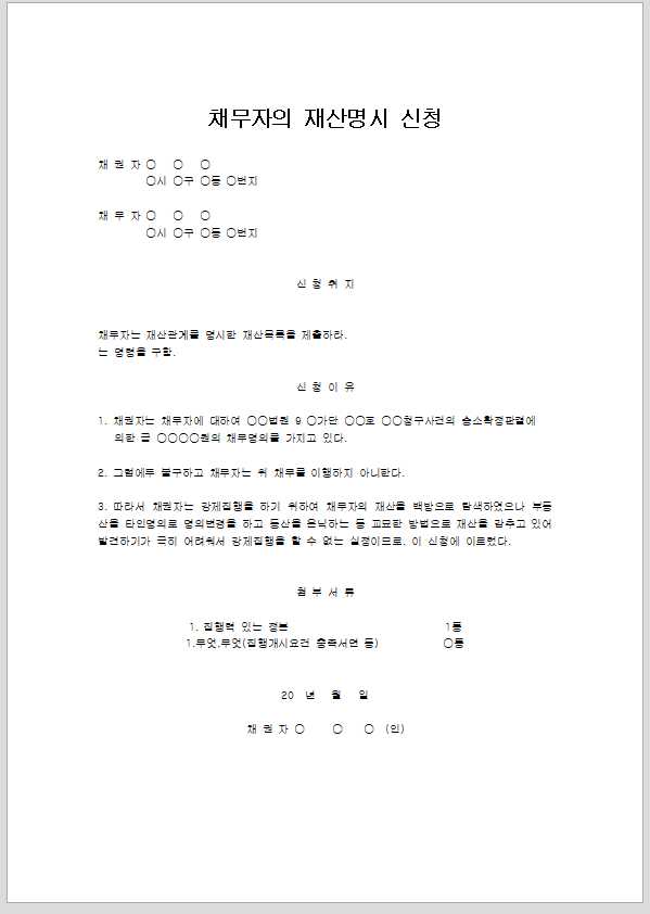 채무자의 재산명시 신청서