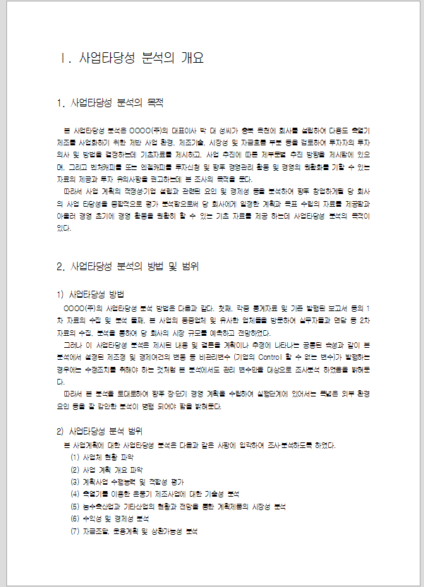사업 타당성 분석 샘플
