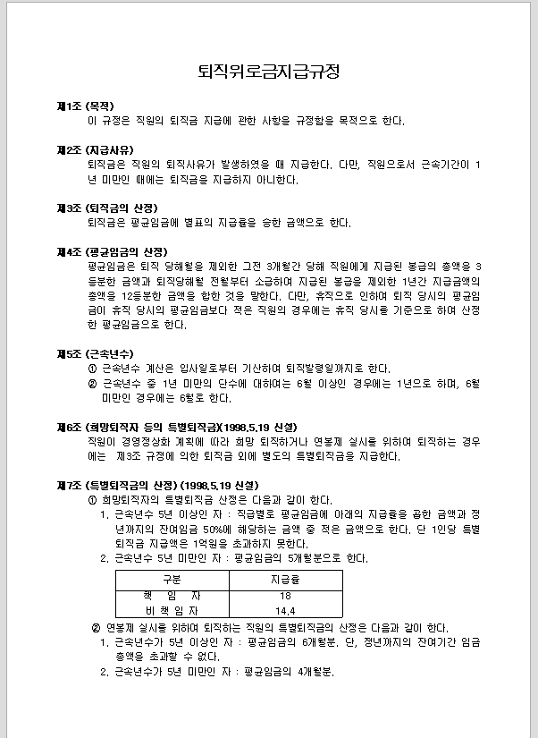 퇴직위로금 지급규정