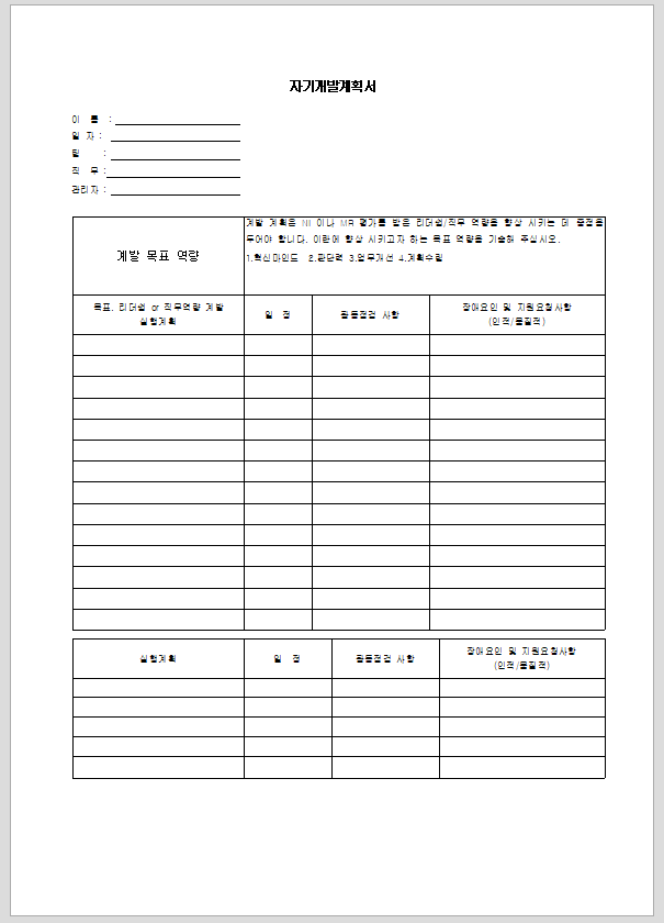 자기 개발 계획서