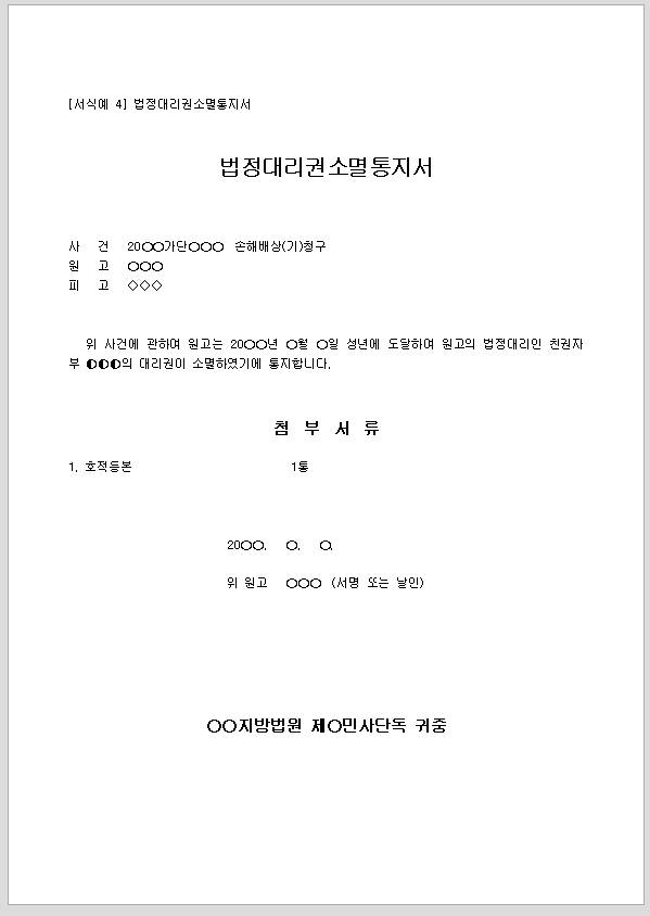 통지서 (법정대리권소멸)