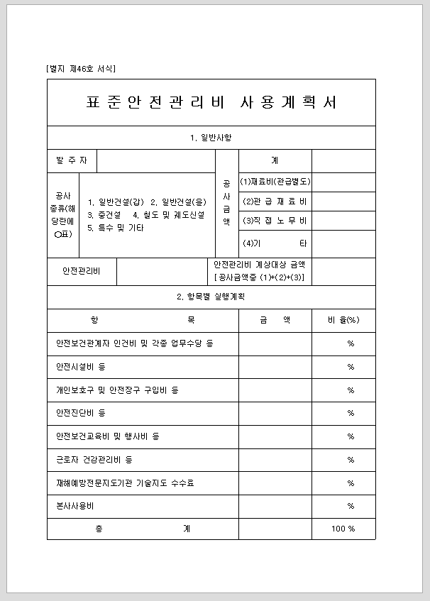계획서 (표준안전관리비사용)