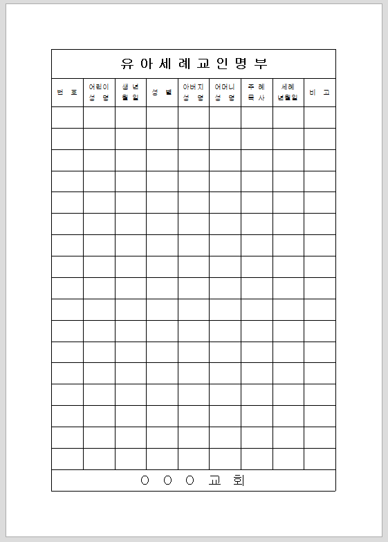 유아세례명부 (세례교인명부)
