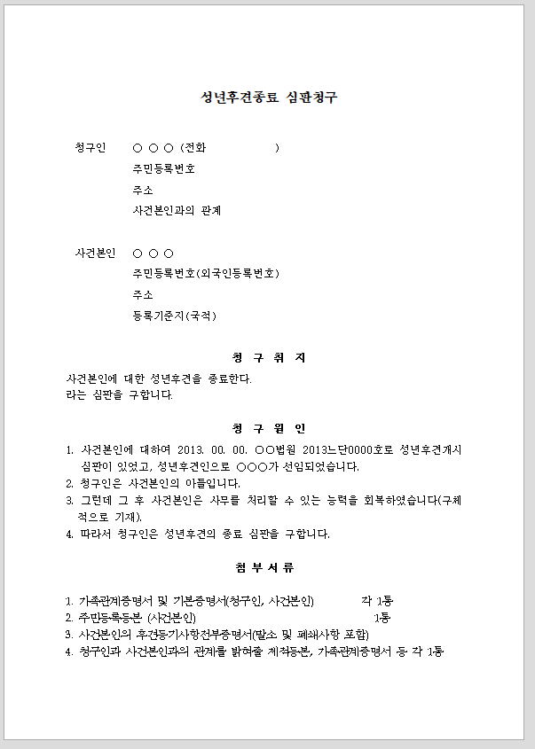 성년 후견 종료 심판 청구