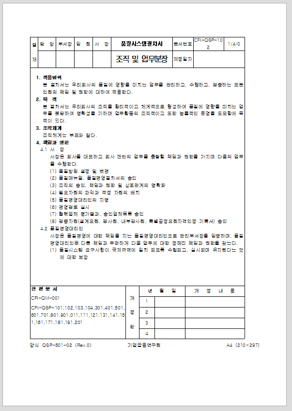 조직 및 업무분장