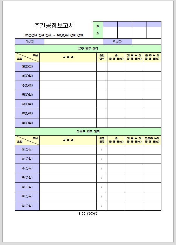 주간 공정 보고서